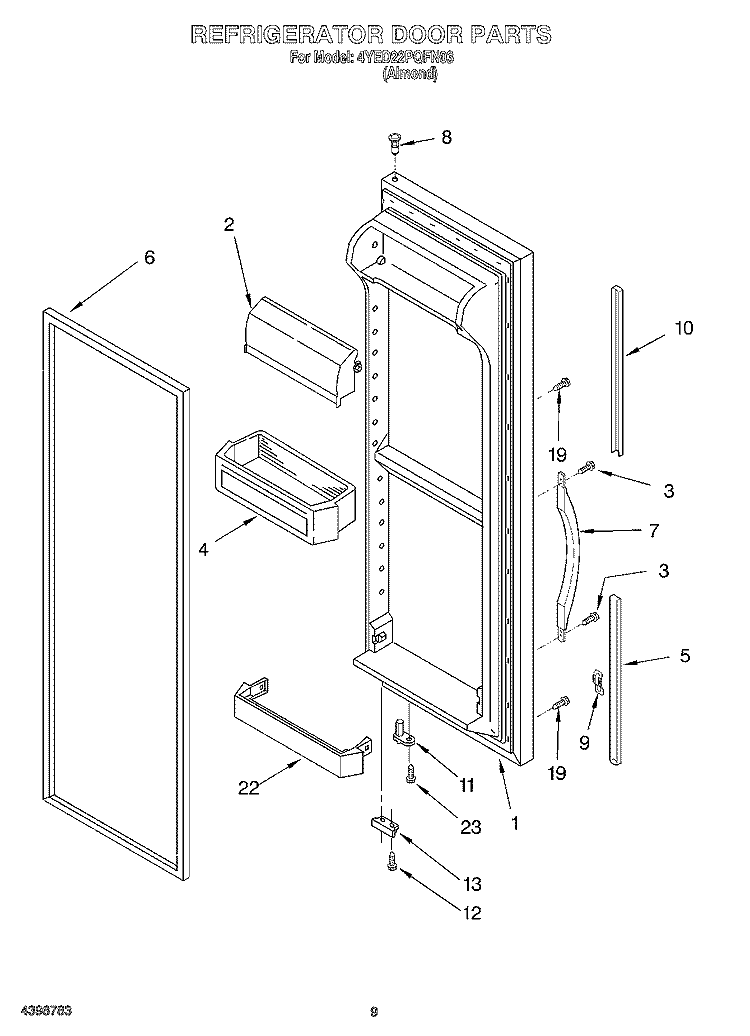 REFRIGERATOR DOOR Diagram and Parts List for 4YED22PQFN03  Whirlpool Refrigerator