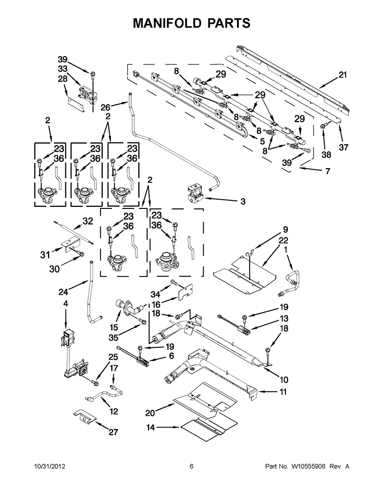 MANIFOLD PARTS Diagram and Parts List for GGG390LXB04  Whirlpool Range