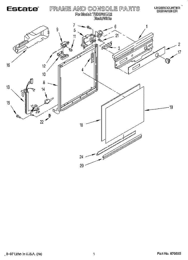 FRAME AND CONSOLE Diagram and Parts List for TUD5700EQ2  Estate Dishwasher