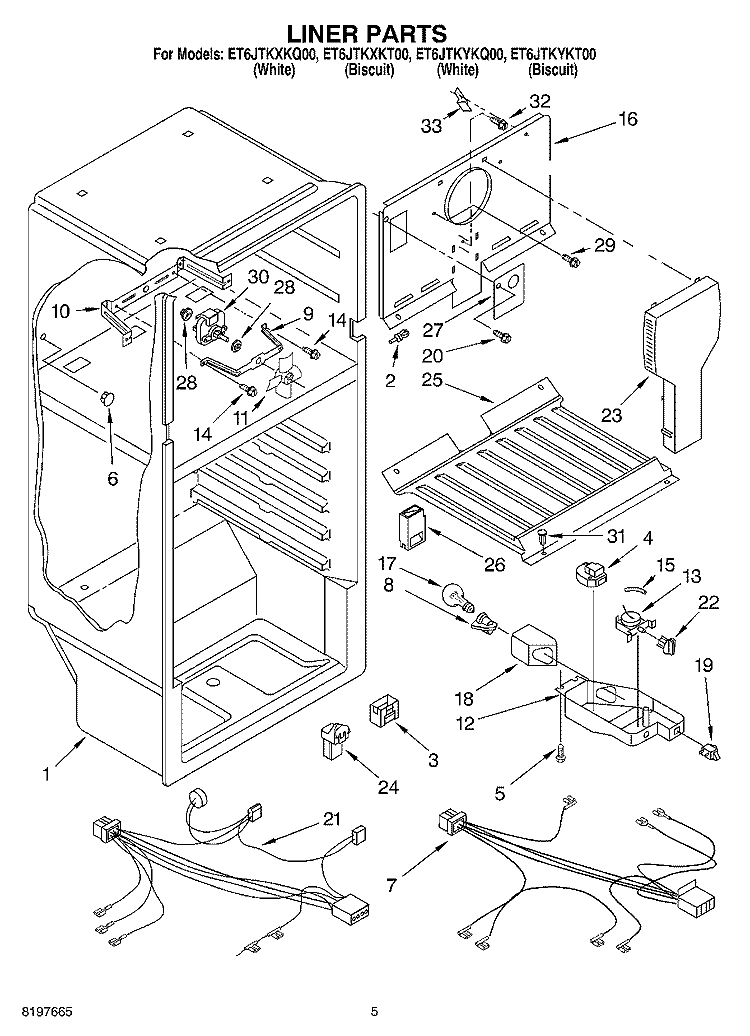 LINER Diagram and Parts List for ET6JTKYKT00  Whirlpool Refrigerator
