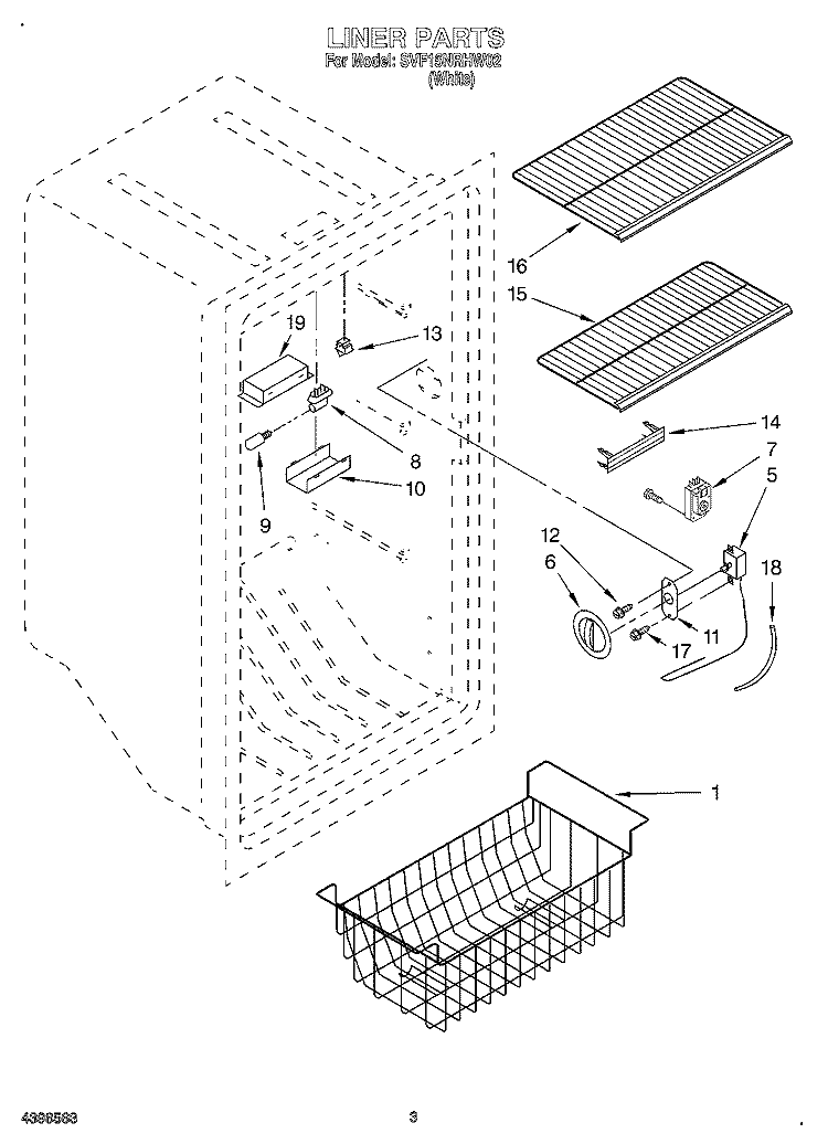 LINER Diagram and Parts List for SVF15NRHW02  Whirlpool Freezer