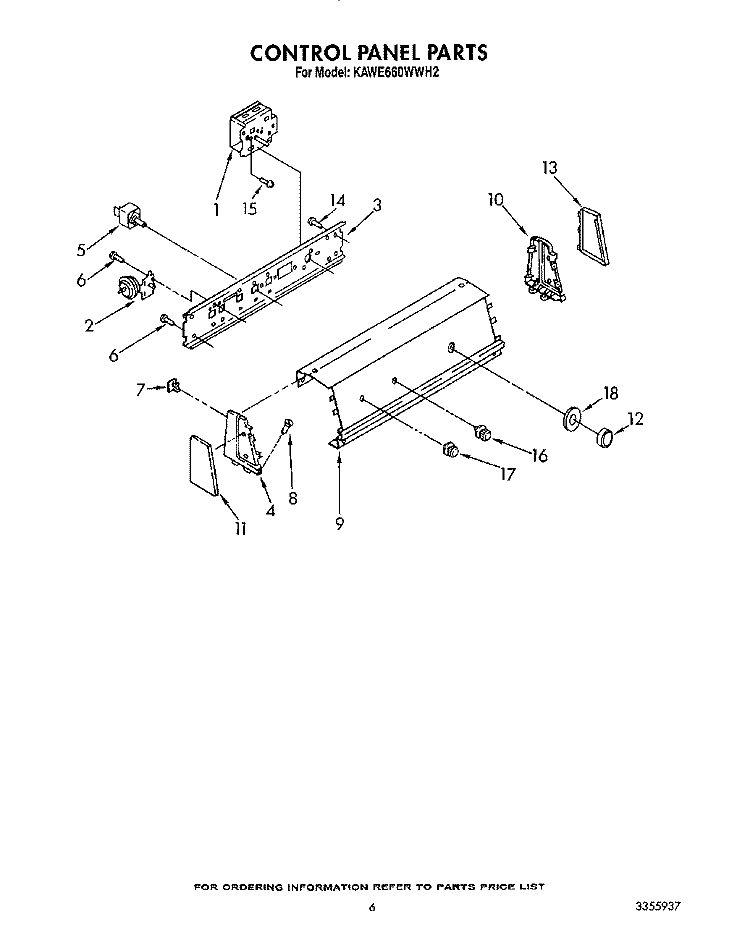 CONTROL PANEL Diagram and Parts List for KAWE660WWH2  KitchenAid Washer