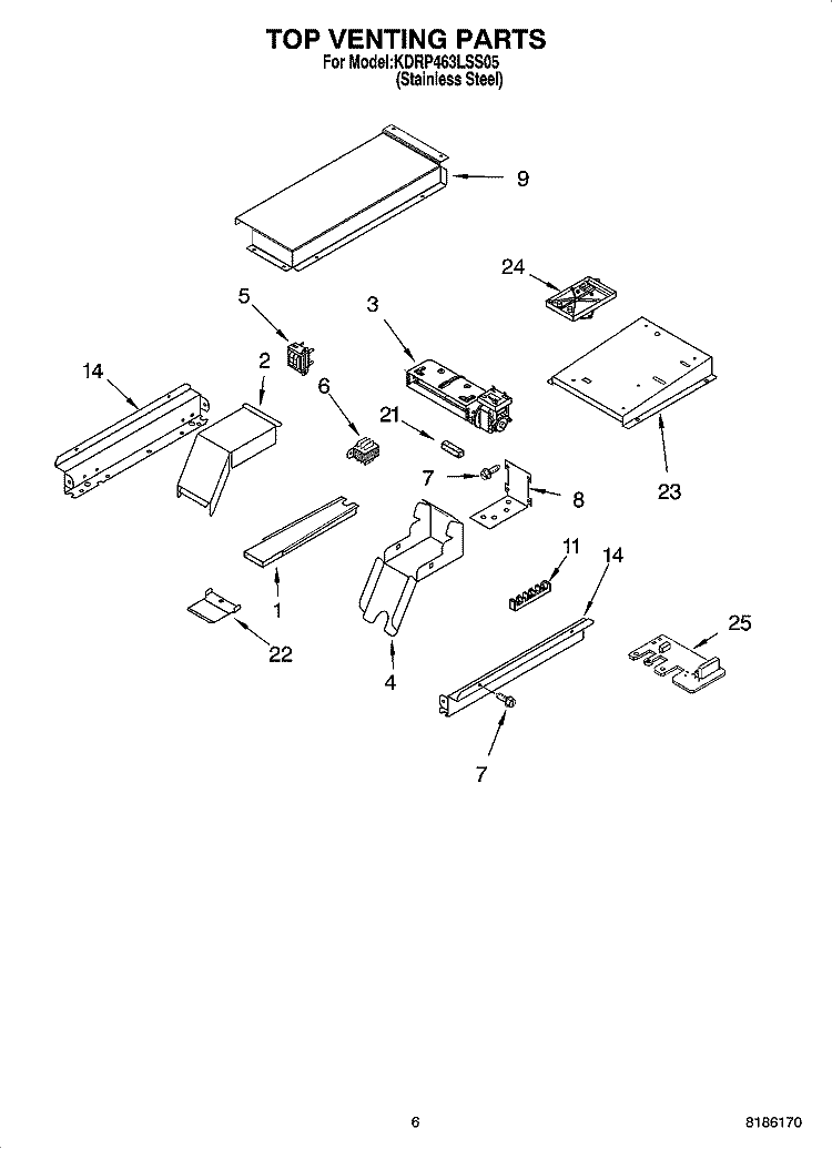 TOP VENTING PARTS Diagram and Parts List for KDRP463LSS05  KitchenAid Range