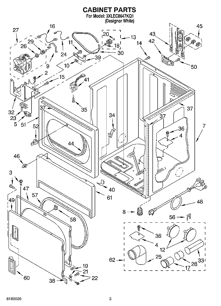 CABINET PARTS - OPTIONAL PARTS (NOT INCLUDED) Diagram and Parts List for 3XLEC8647KQ1  Whirlpool Dryer