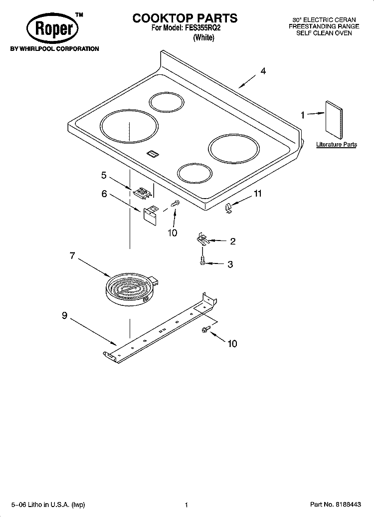COOKTOP PARTS Diagram and Parts List for FES355RQ2  Roper Range