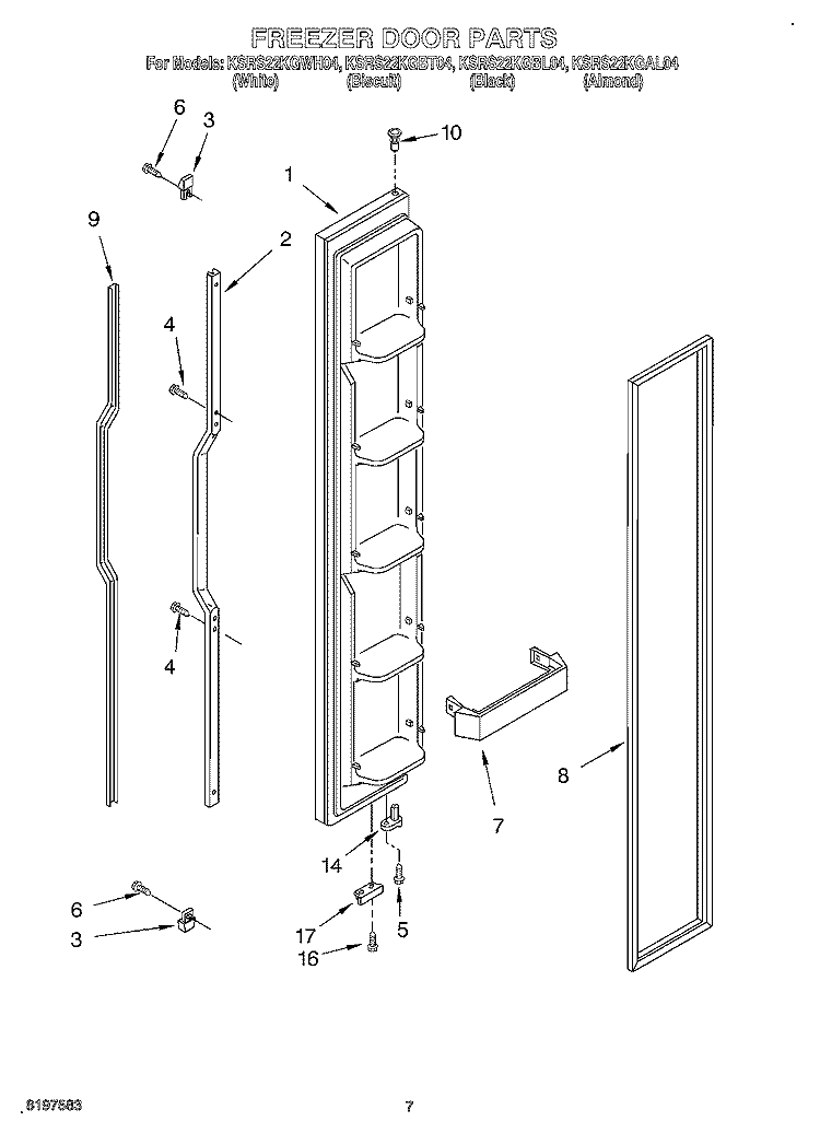 FREEZER DOOR Diagram and Parts List for KSRS22KGBL04  KitchenAid Refrigerator
