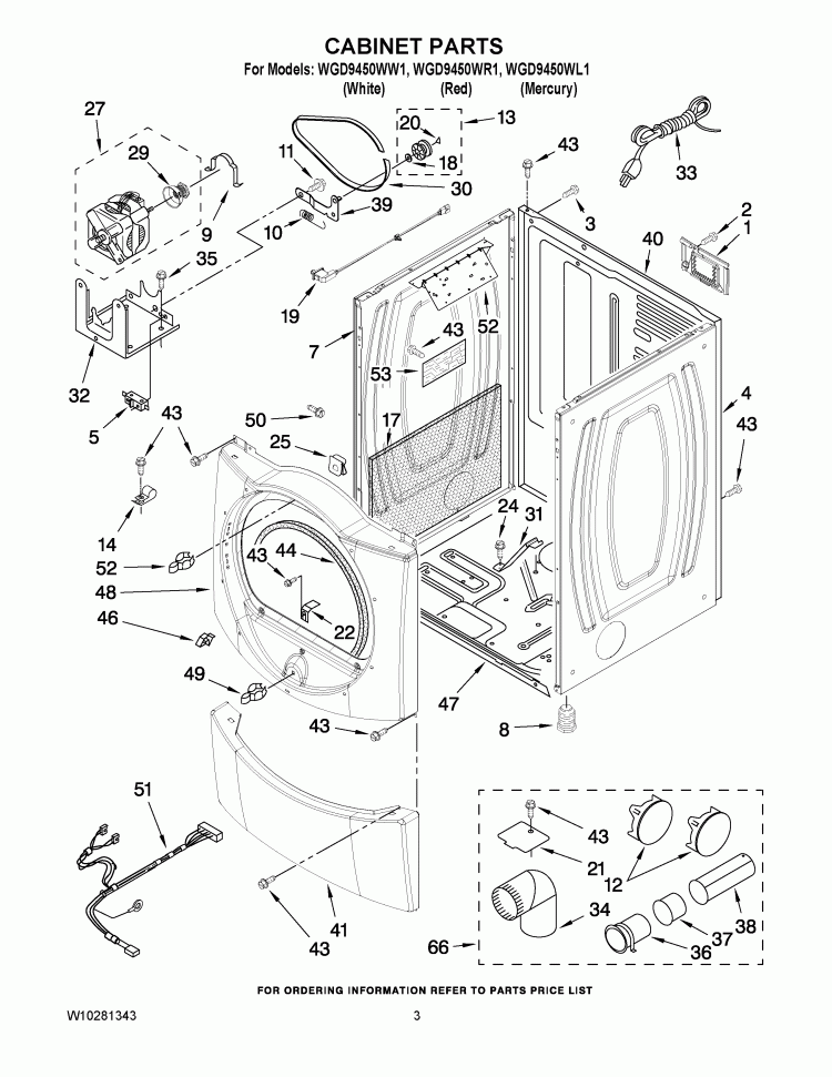 CABINET PARTS Diagram and Parts List for WGD9450WW1  Whirlpool Dryer