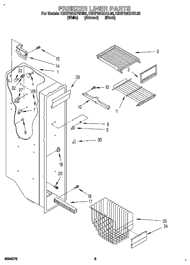 FREEZER LINER Diagram and Parts List for KSRP25QDWH02  KitchenAid Refrigerator