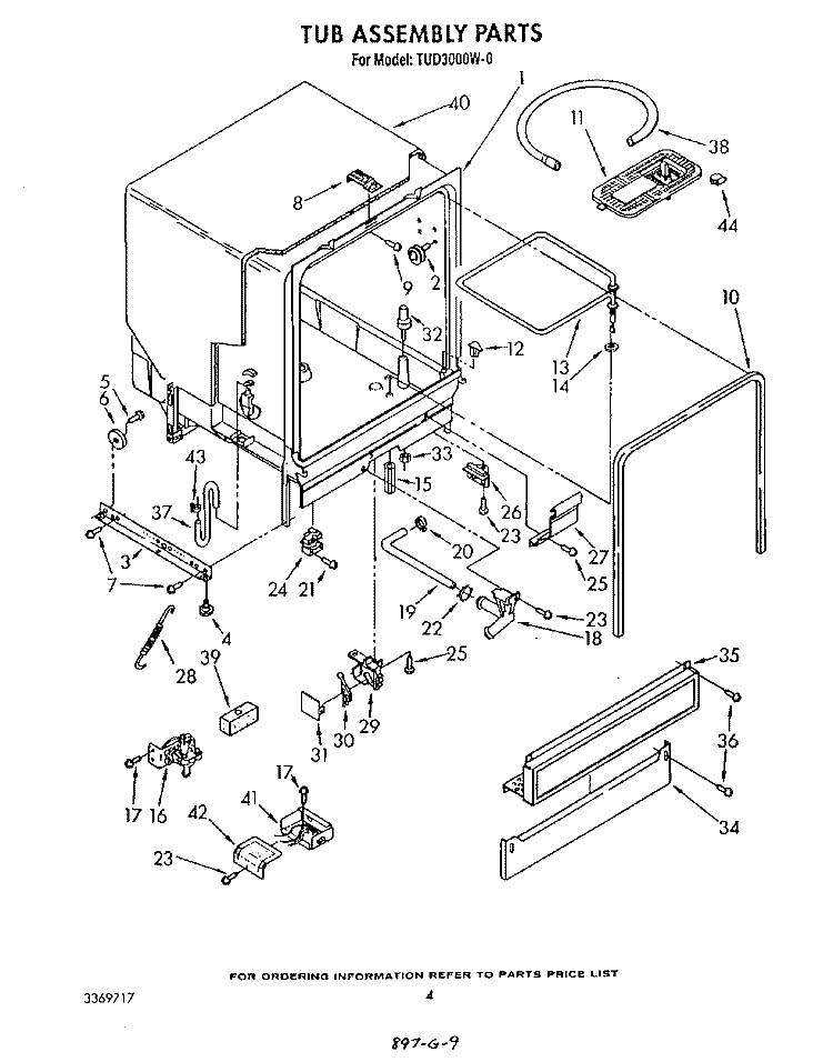 TUB ASSEMBLY Diagram and Parts List for TUD3000W0  Whirlpool Dishwasher