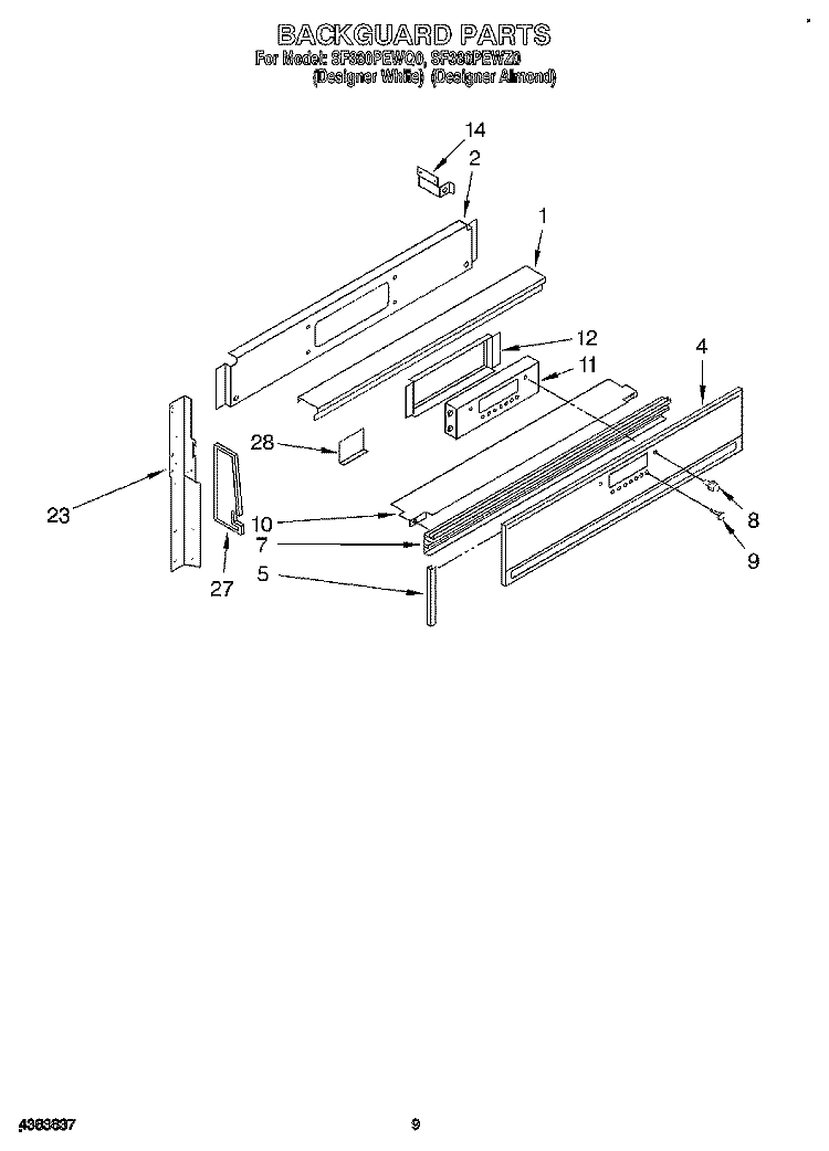 BACKGUARD Diagram and Parts List for SF380PEWQ0  Whirlpool Range