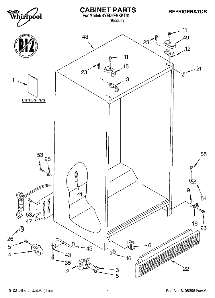 CABINET, LITERATURE Diagram and Parts List for 4YED2FHKKT01  Whirlpool Refrigerator