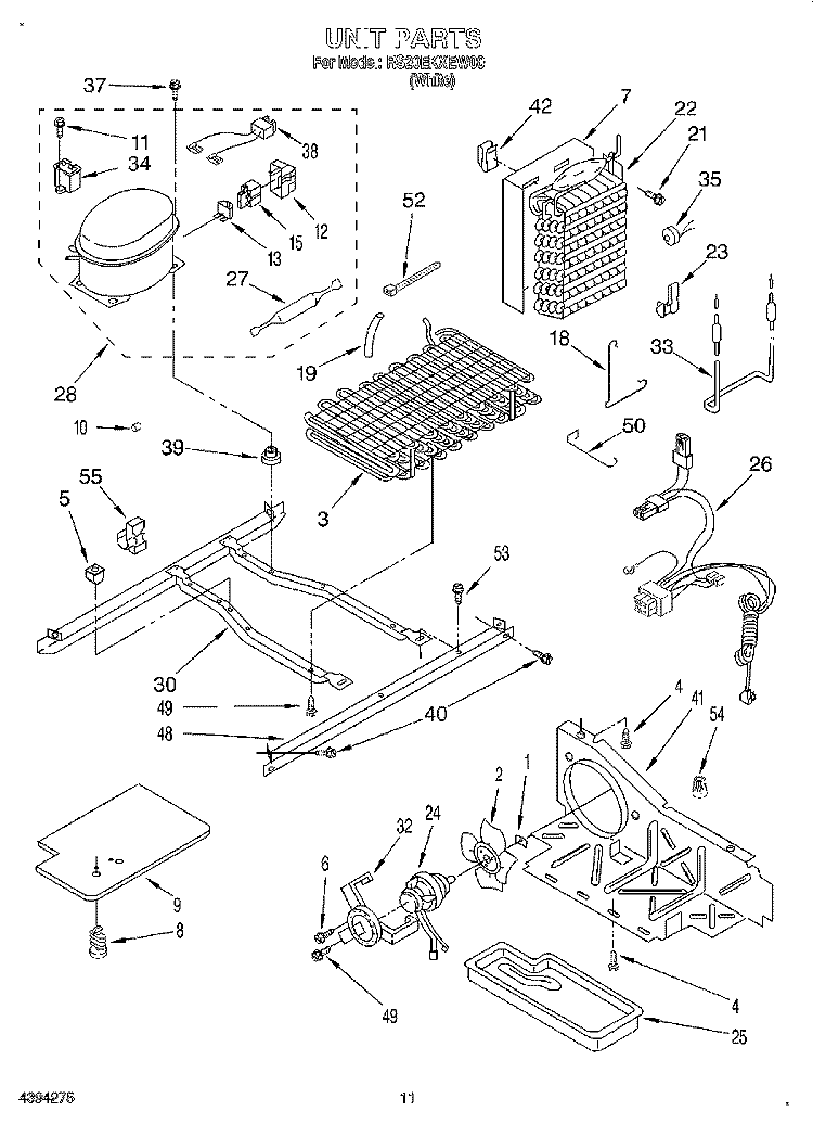UNIT Diagram and Parts List for RS20EKXEW00  Roper Refrigerator
