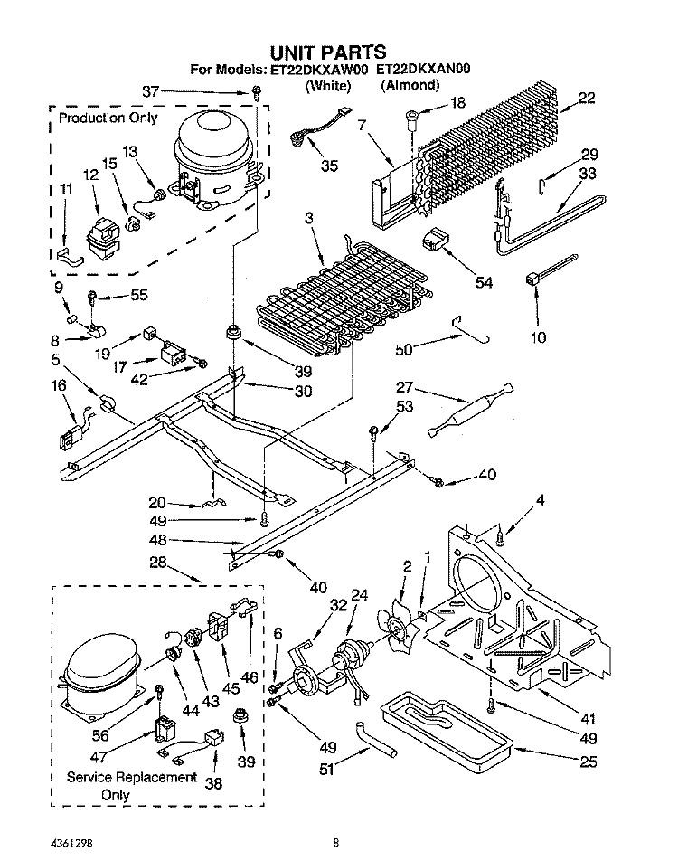 UNIT Diagram and Parts List for ET22DKXAW00  Whirlpool Refrigerator
