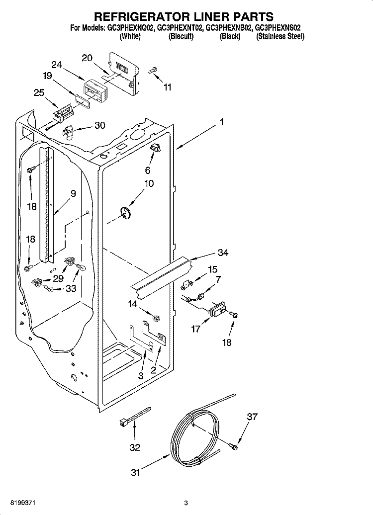 REFRIGERATOR LINER PARTS Diagram and Parts List for GC3PHEXNS02  Whirlpool Refrigerator
