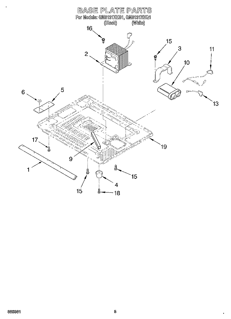 BASE PLATE Diagram and Parts List for GM8131XEB1  Whirlpool Microwave
