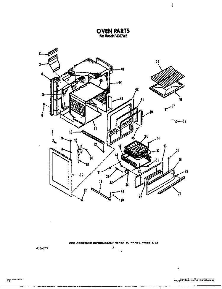 OVEN Diagram and Parts List for F4007^2  Whirlpool Range