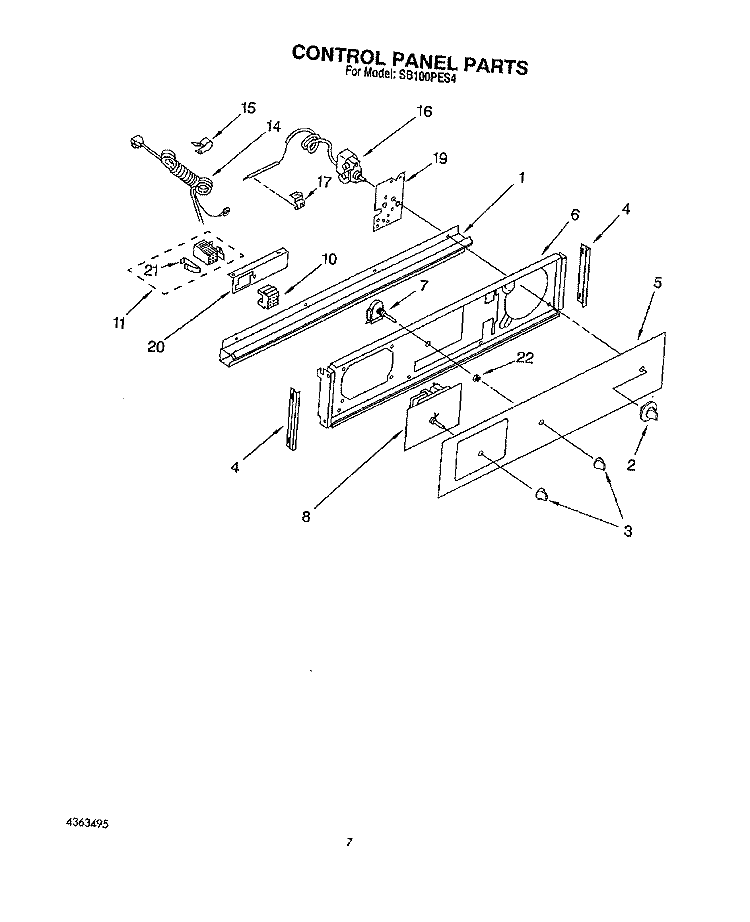 CONTROL PANEL Diagram and Parts List for SB100PES4  Whirlpool Range
