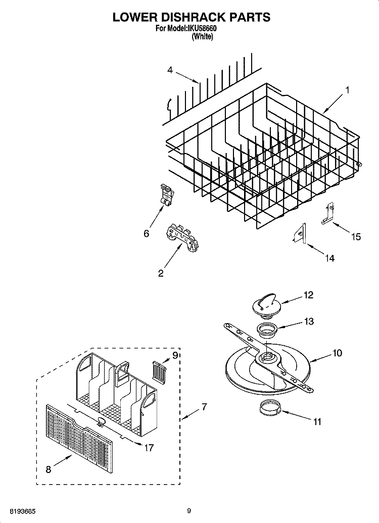 LOWER DISHRACK PARTS Diagram and Parts List for IKU58660  Inglis Dishwasher