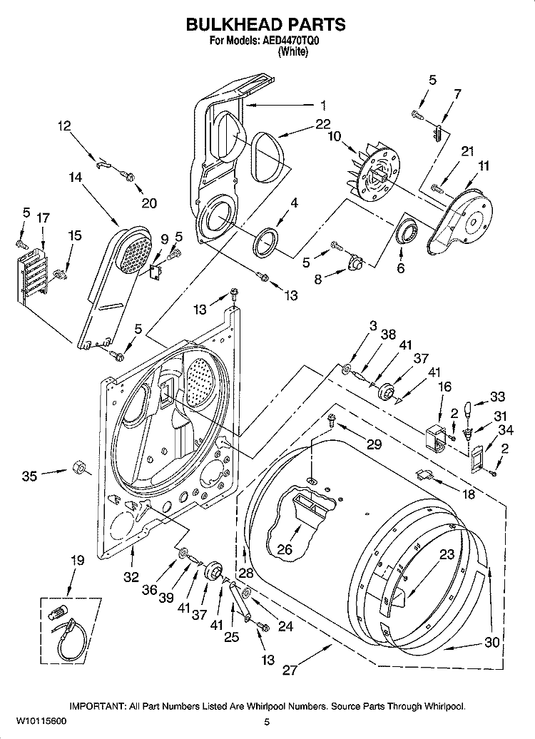 BULKHEAD PARTS, OPTIONAL PARTS (NOT INCLUDED) Diagram and Parts List for AED4470TQ0  Admiral Dryer
