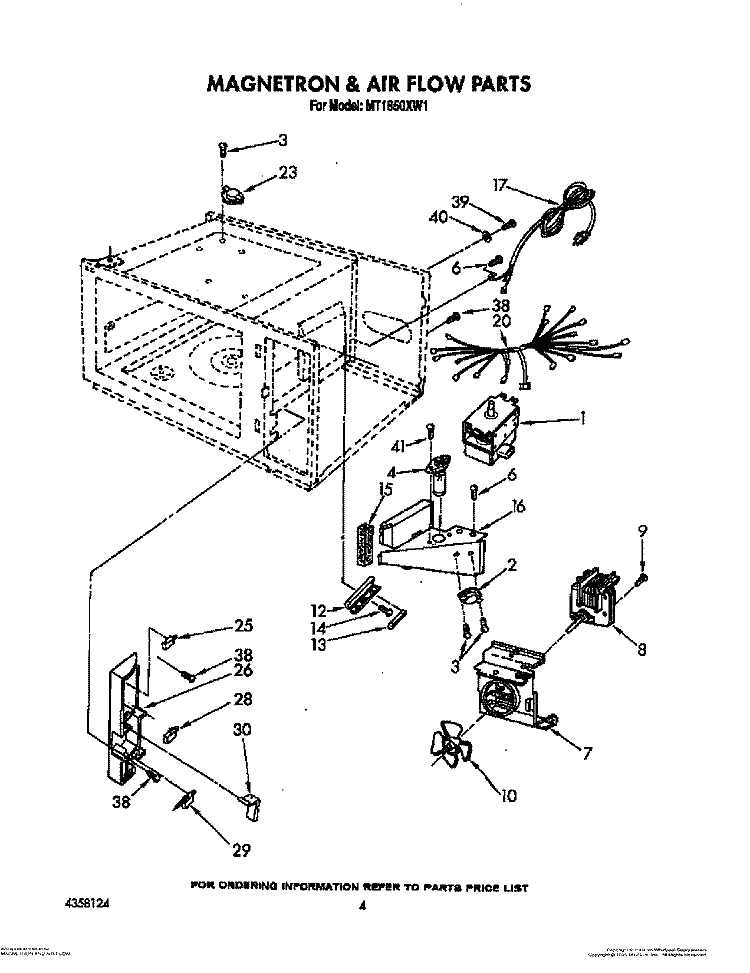 MAGNETRON AND AIR FLOW Diagram and Parts List for MT1850XW1  Whirlpool Microwave