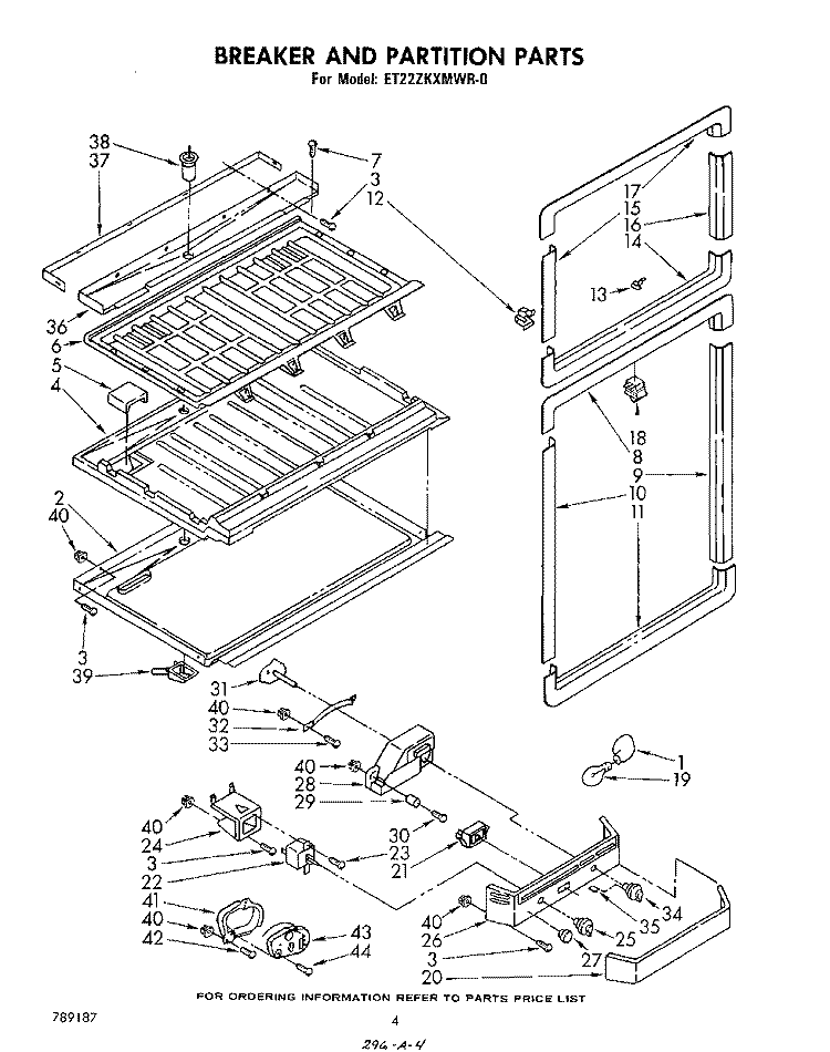 BREAKER AND PARTITION Diagram and Parts List for ET22ZKXMWR0  Whirlpool Refrigerator