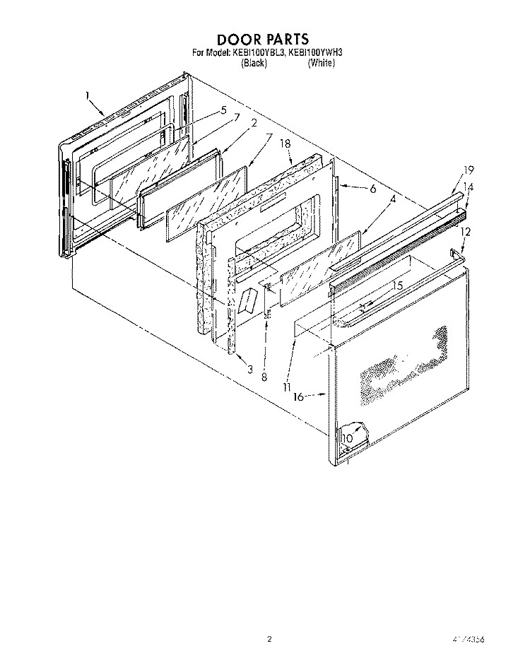 DOOR Diagram and Parts List for KEBI100YBL3  KitchenAid Wall Oven