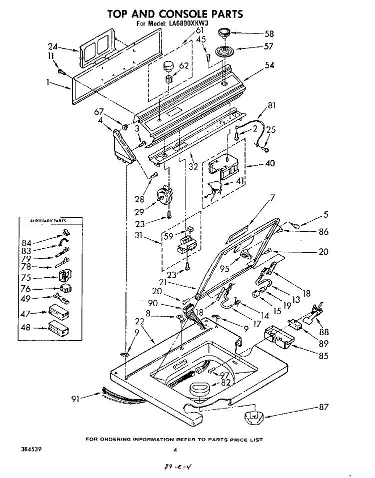 TOP AND CONSOLE Diagram and Parts List for LA6800XKW3  Whirlpool Washer