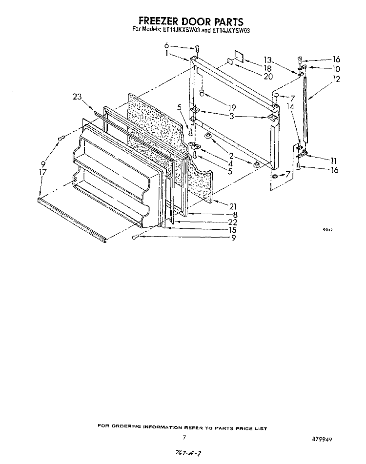 FREEZER DOOR Diagram and Parts List for ET14JKYXG03  Whirlpool Refrigerator