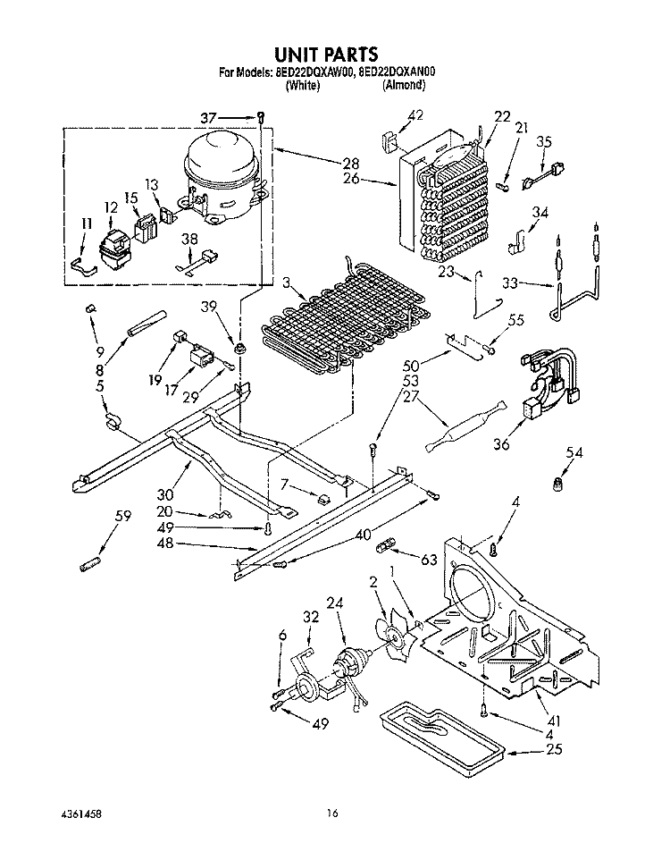 UNIT Diagram and Parts List for 8ED22DQXAN00  Whirlpool Refrigerator