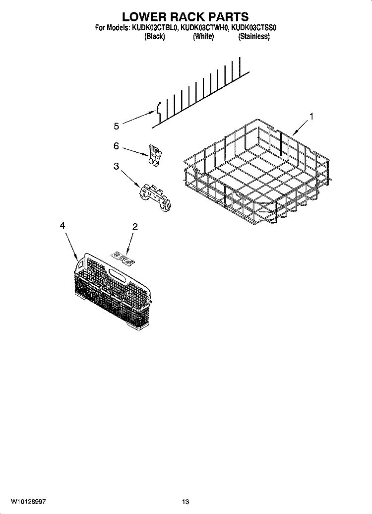 LOWER RACK PARTS, OPTIONAL PARTS (NOT INCLUDED) Diagram and Parts List for KUDK03CTBL0  KitchenAid Dishwasher