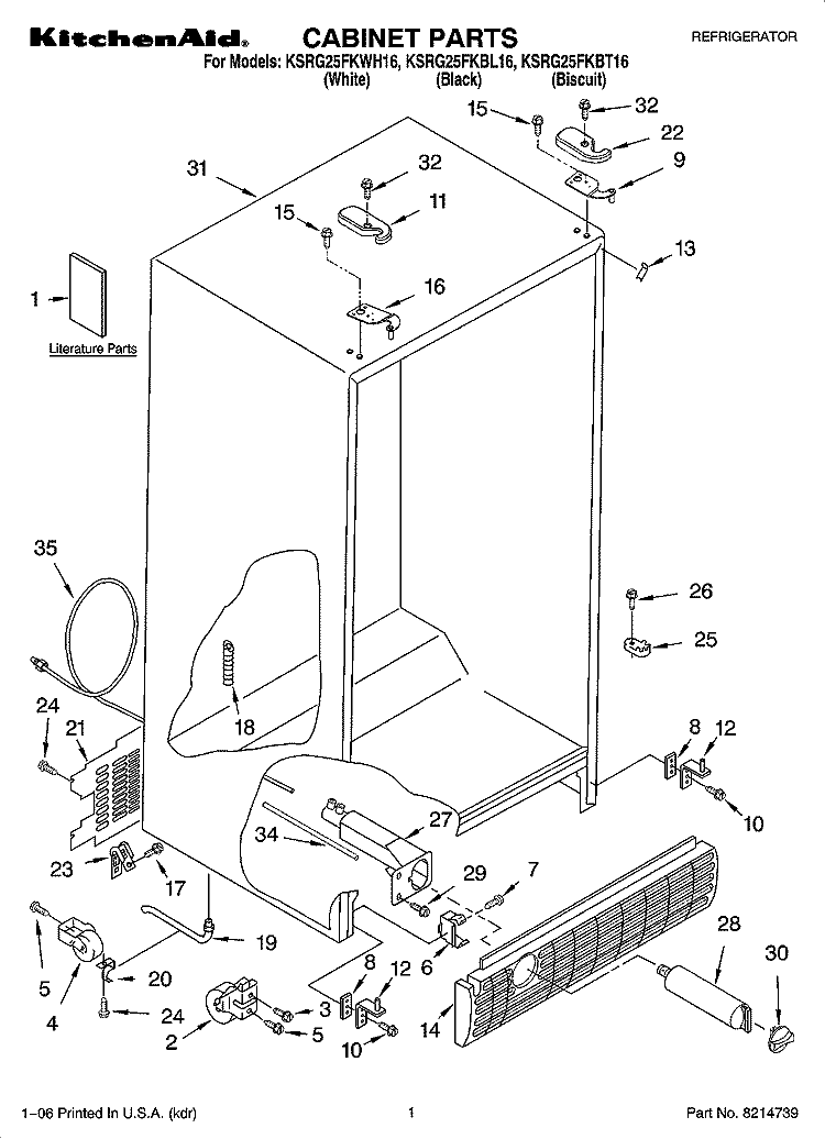 CABINET PARTS Diagram and Parts List for KSRG25FKBT16  KitchenAid Refrigerator