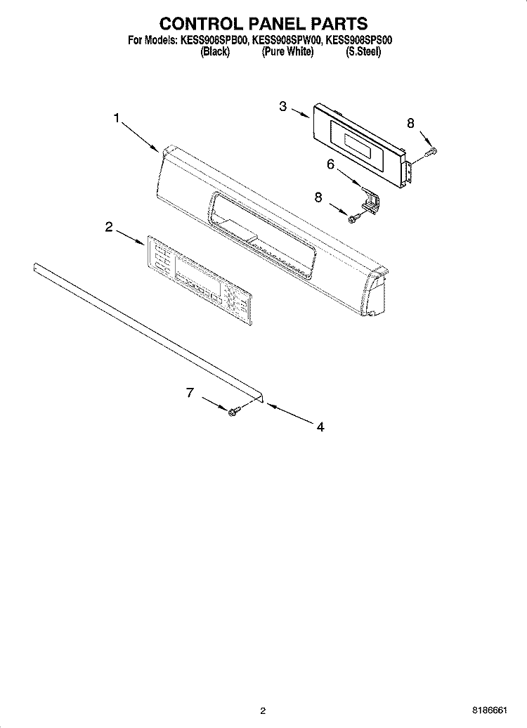 CONTROL PANEL PARTS Diagram and Parts List for KESS908SPW00  KitchenAid Range