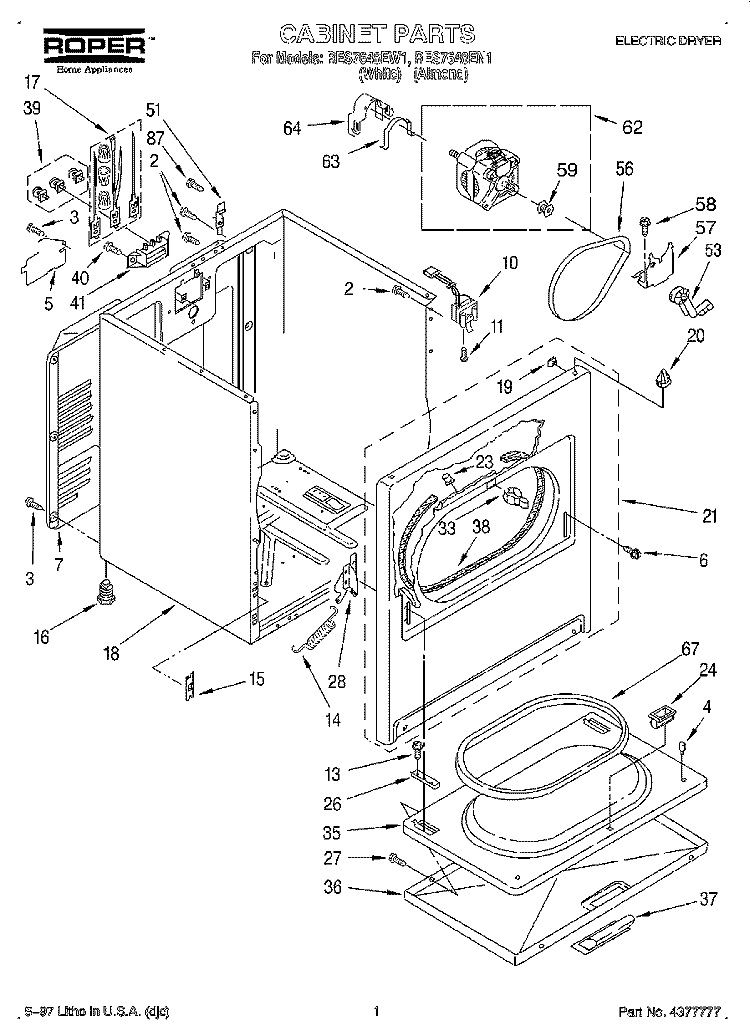 SECTION Diagram and Parts List for RES7648EN1  Roper Dryer