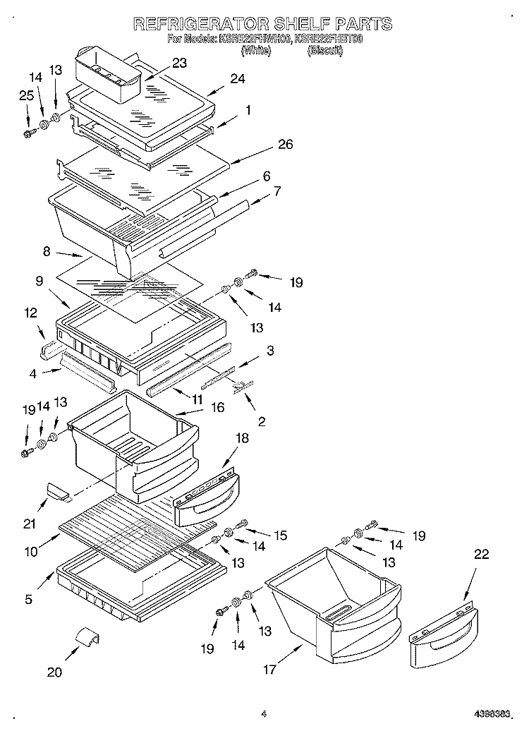 REFRIGERATOR SHELF Diagram and Parts List for KSRE22FHBT00  KitchenAid Refrigerator