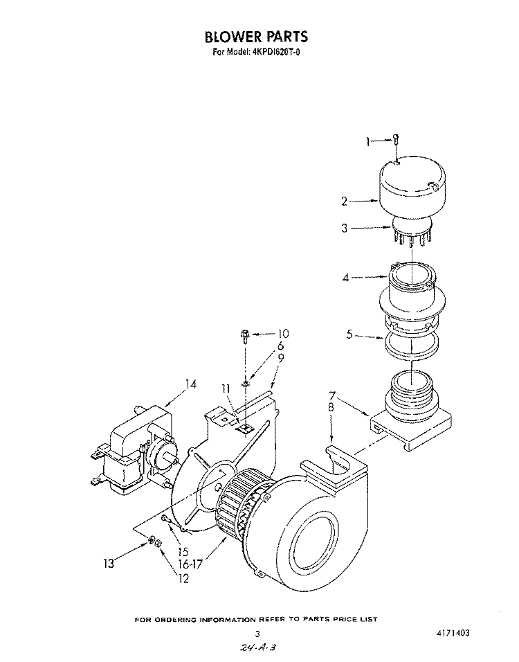 BLOWER Diagram and Parts List for 4KPDI620T0  KitchenAid Dishwasher