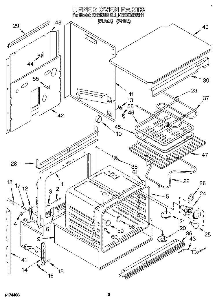 UPPER OVEN Diagram and Parts List for KEBI200BBL1  KitchenAid Wall Oven