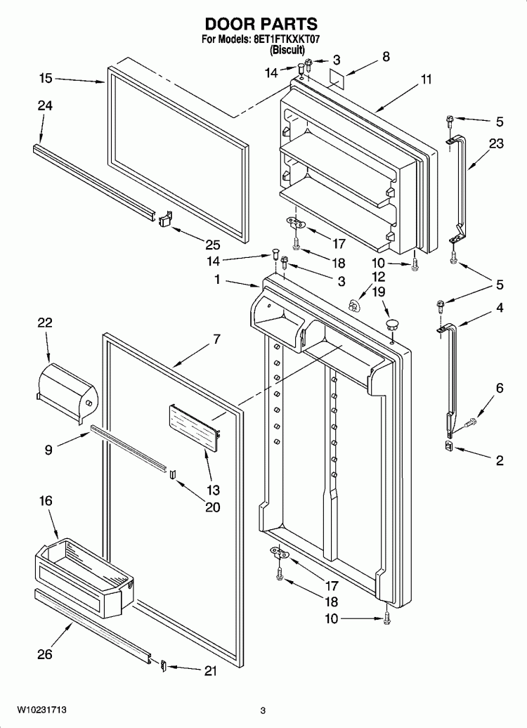 DOOR PARTS Diagram and Parts List for 8ET1FTKXKT07  Whirlpool Refrigerator