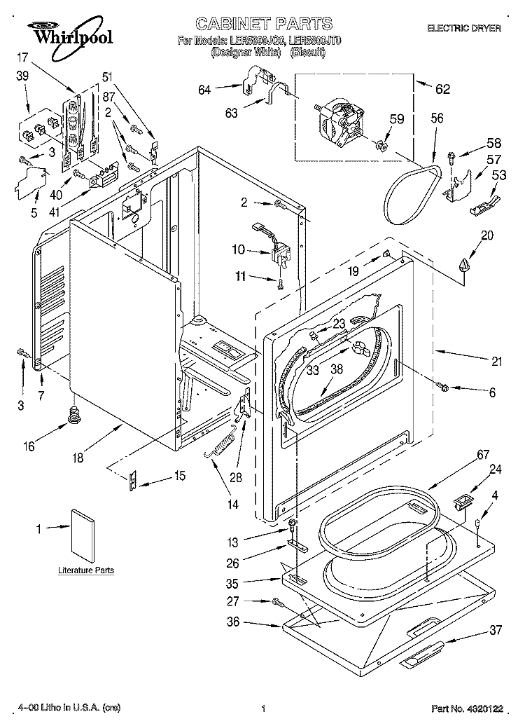 SECTION Diagram and Parts List for LER5600JT0  Whirlpool Dryer