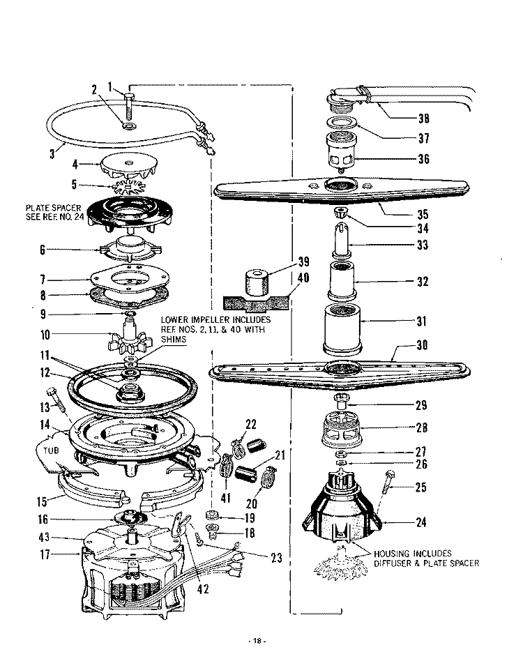 MOTOR, HEATER, SPRAY ARM Diagram and Parts List for 8585L00  Roper Dishwasher