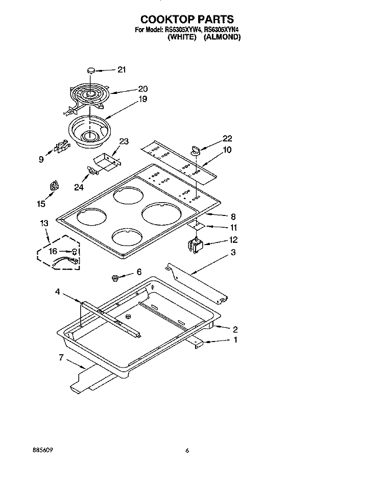 COOKTOP Diagram and Parts List for RS6305XYN4  Whirlpool Range