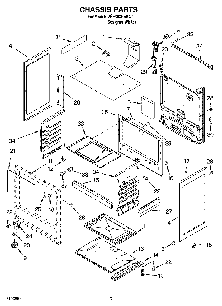 CHASSIS PARTS Diagram and Parts List for VSF303PEKQ2  Whirlpool Range
