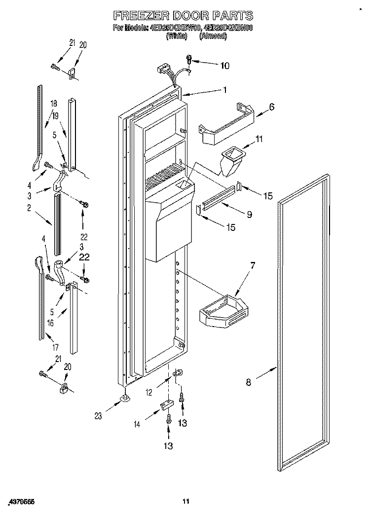 FREEZER DOOR Diagram and Parts List for 4ED25DQXBW00  Whirlpool Refrigerator