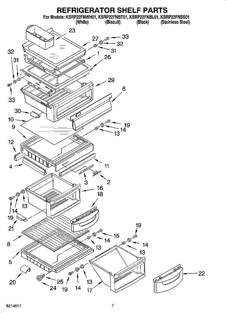 REFRIGERATOR SHELF PARTS Diagram and Parts List for KSRP22FNBL01  KitchenAid Refrigerator