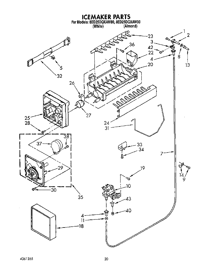 ICEMAKER, LIT/OPTIONAL Diagram and Parts List for 8ED25DQXAN00  Whirlpool Refrigerator