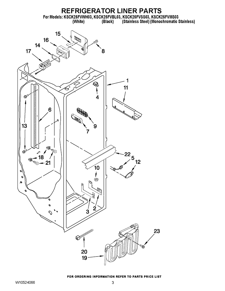 REFRIGERATOR LINER PARTS Diagram and Parts List for KSCK25FVMS03  KitchenAid Refrigerator
