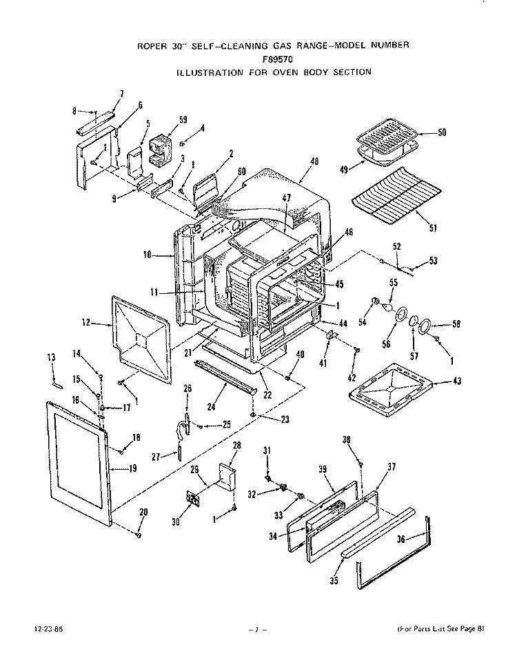 BROILER AND OVEN BURNER Diagram and Parts List for F8957W0  Roper Range