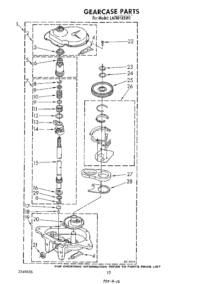 GEARCASE Diagram and Parts List for LA7681XSW0  Whirlpool Washer