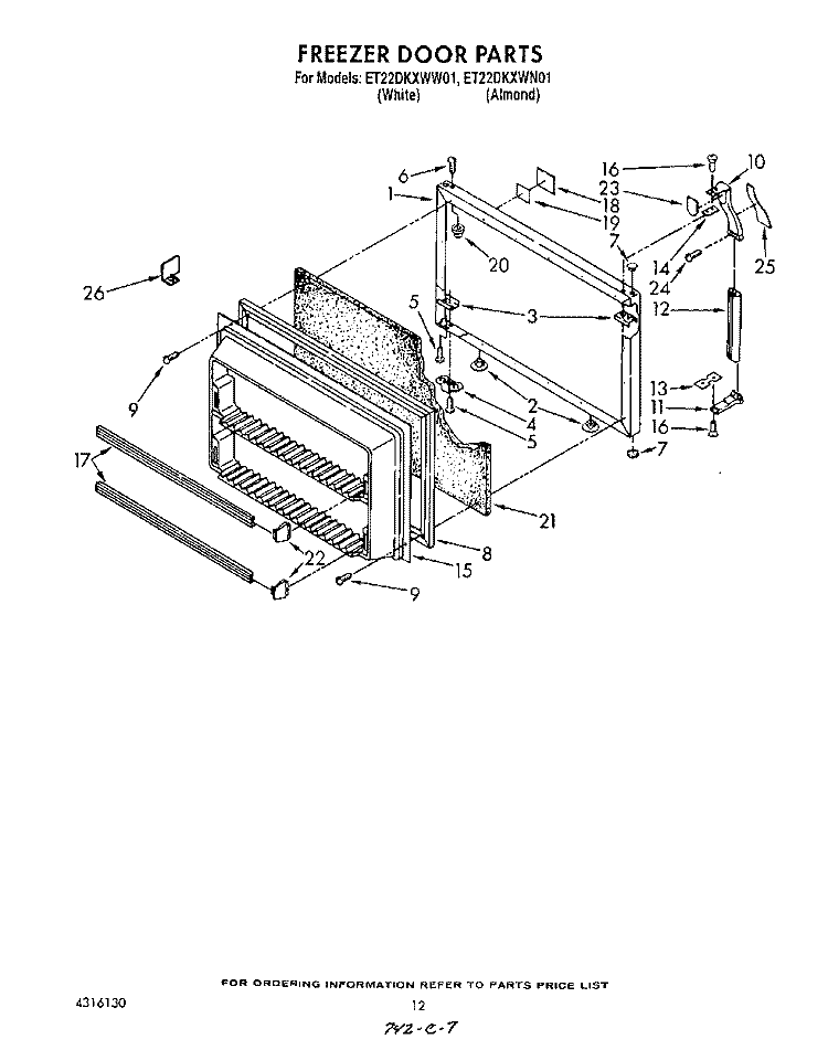 FREEZER DOOR Diagram and Parts List for ET22DKXWN01  Whirlpool Refrigerator