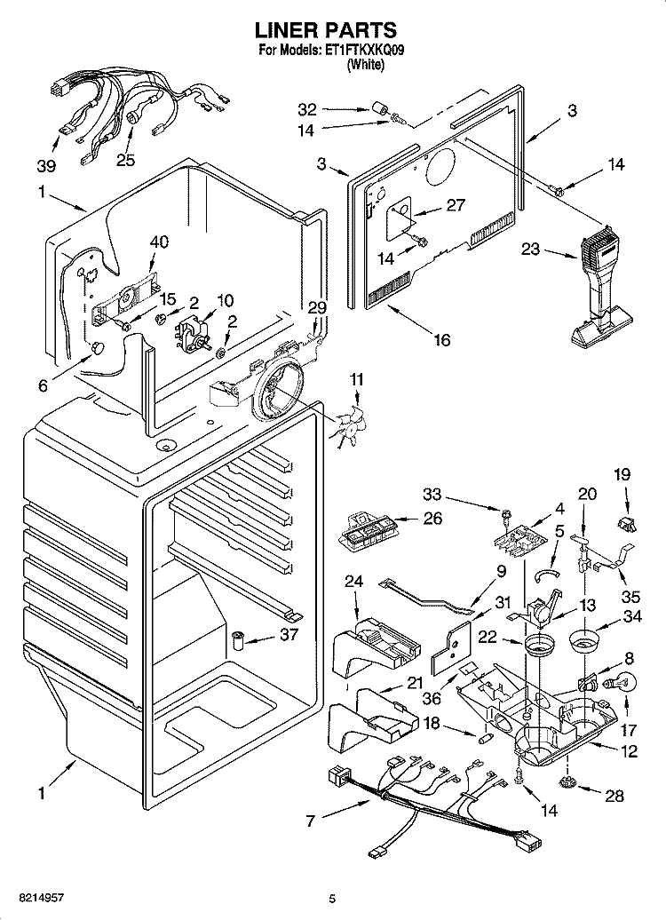 LINER PARTS Diagram and Parts List for ET1FTKXKQ09  Whirlpool Refrigerator