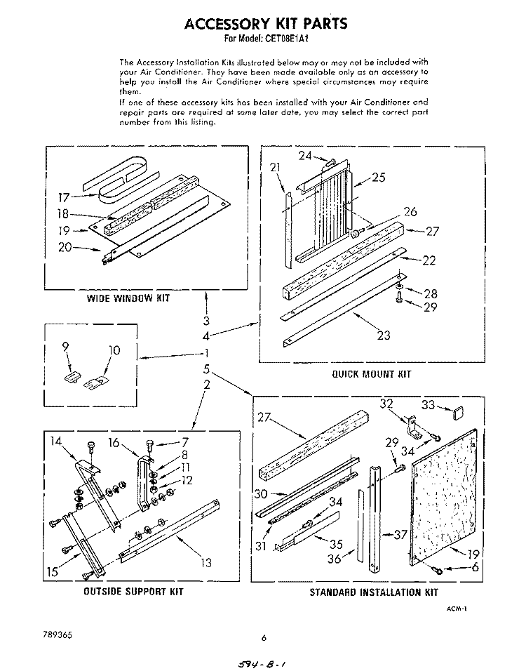 ACCESSORY KIT Diagram and Parts List for CET08E1A1  Whirlpool Air Conditioner